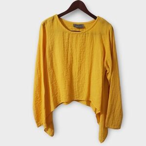 Eleven‎ Stitch Design Artsy Asymmetric Crinkle Top Yellow Large Lagenlook